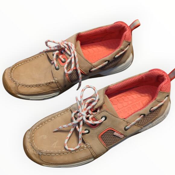 SPERRY Tan Seak Kite Sport Mocs Leather Mesh Boat Shoes Women's Size 9 - Picture 2 of 10